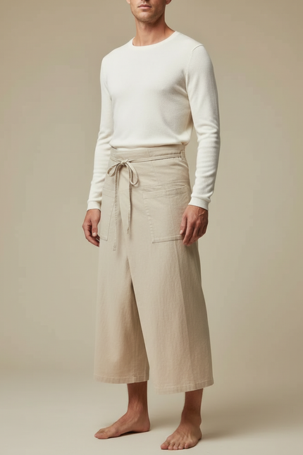 Pantalon Jupe Beige Coton Ample Drapé Homme - Toile