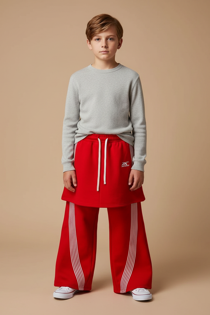 Pantalon Jupe Rouge Large Rayures Blanches Enfant - Molleton