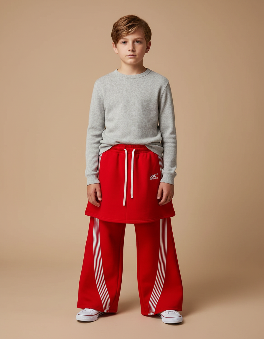 Pantalon Jupe Rouge Large Rayures Blanches Enfant - Molleton