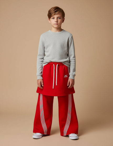 Pantalon Jupe Rouge Large Rayures Blanches Enfant - Molleton