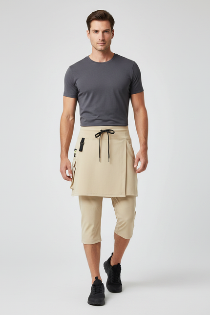 Pantalon Jupe Beige Sport Capris Homme - Polyester