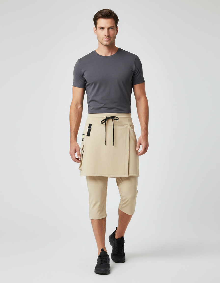 Pantalon Jupe Beige Sport Capris Homme - Polyester
