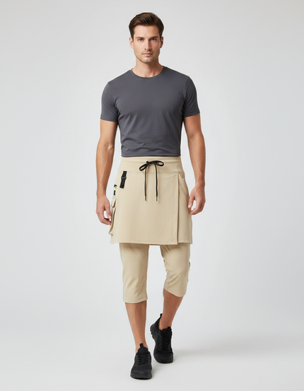 Pantalon Jupe Beige Sport Capris Homme - Polyester