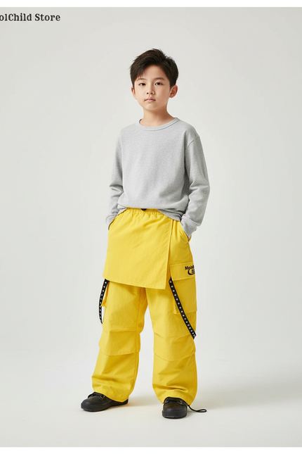 Pantalon Jupe Jaune Cargo Asymétrique Garçon Streetwear - Polyester