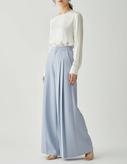 Pantalon Jupe Bleu Ciel Plissé Ample Fluide Élégant - Viscose