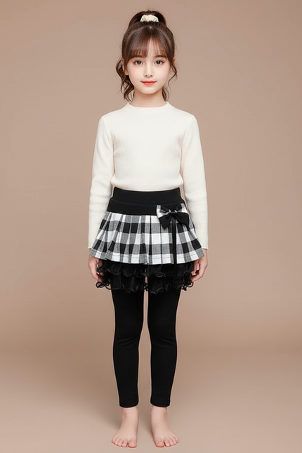 Pantalon Jupe Carreaux Noir Blanc Tulle Fille - Maille