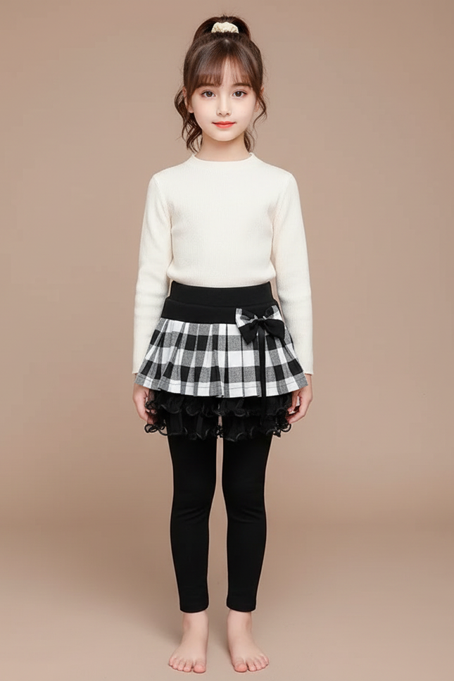 Pantalon Jupe Carreaux Noir Blanc Tulle Fille - Maille