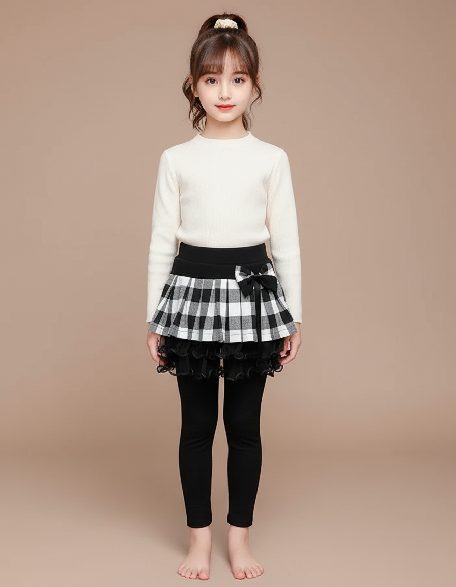 Pantalon Jupe Carreaux Noir Blanc Tulle Fille - Maille