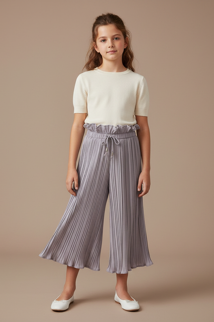 Pantalon Jupe Plissé Gris Ample Enfant Fluide - Polyester
