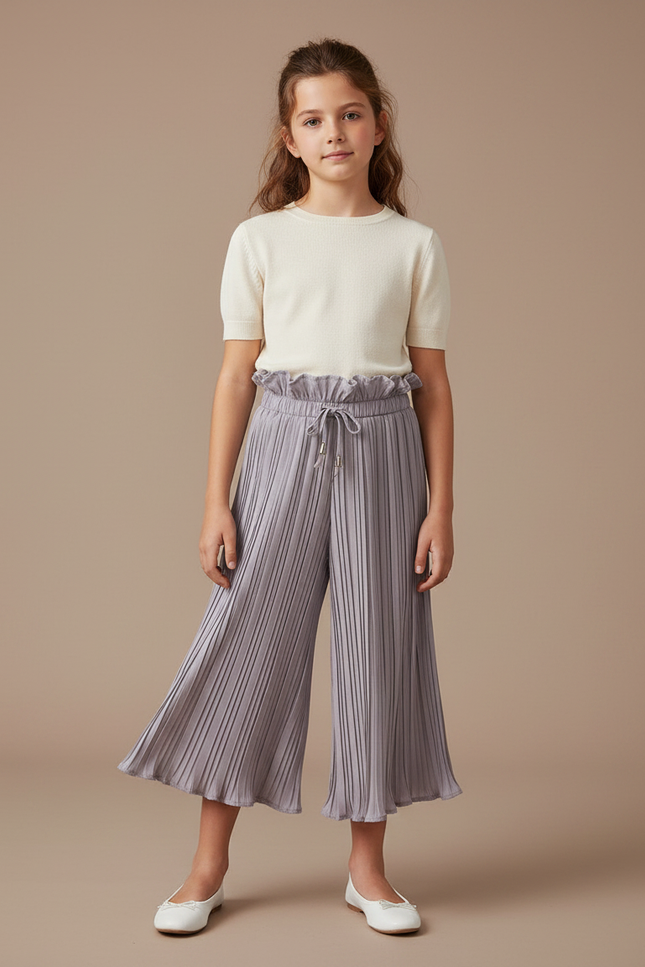 Pantalon Jupe Plissé Gris Ample Enfant Fluide - Polyester