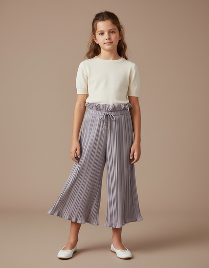 Pantalon Jupe Plissé Gris Ample Enfant Fluide - Polyester