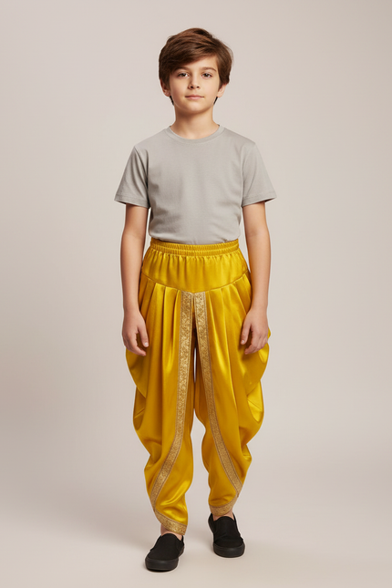 Pantalon Jupe Jaune Satiné Drapé Doré Enfant
