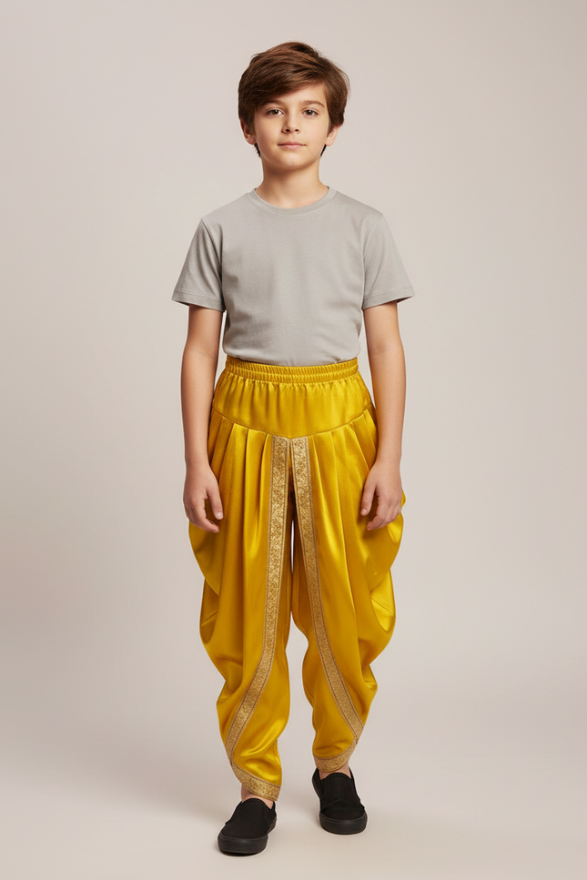 Pantalon Jupe Jaune Satiné Drapé Doré Enfant
