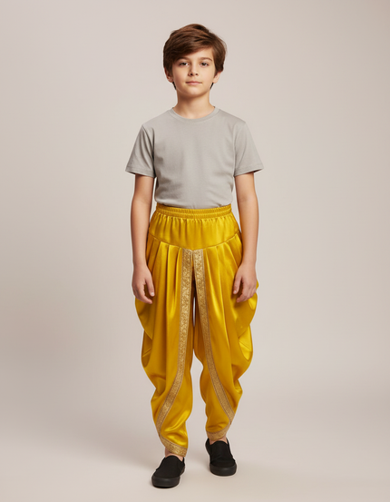Pantalon Jupe Jaune Satiné Drapé Doré Enfant