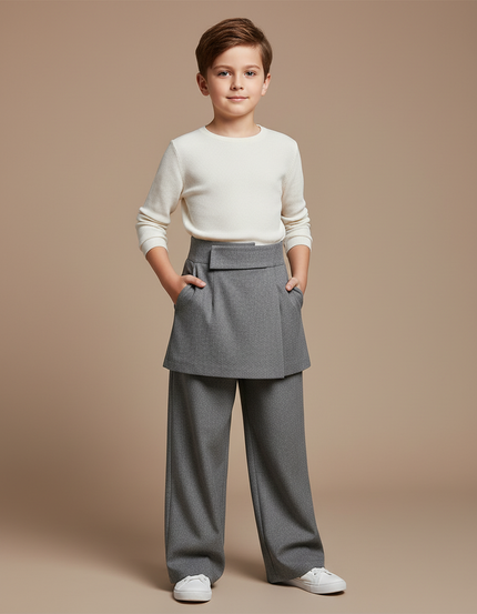 Pantalon Jupe Gris Ample Décontracté Épais Tissé - Laine