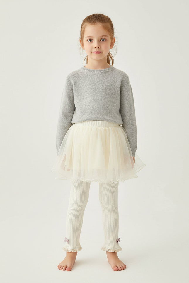Pantalon Jupe Crème Tulle Plissé Confortable Fille - Beige Maille