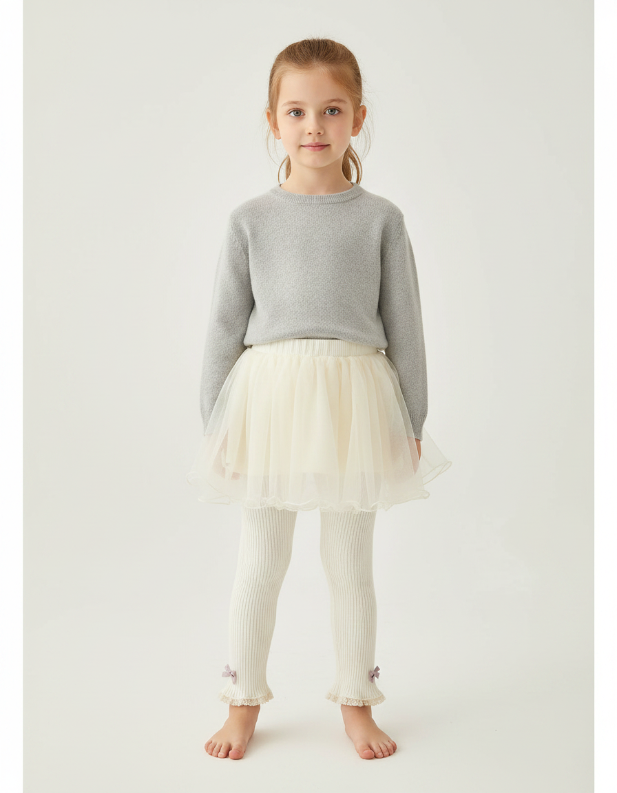Pantalon Jupe Crème Tulle Plissé Confortable Fille - Beige Maille