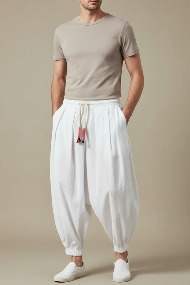 Pantalon Jupe Blanc Ample Sarouel Coton Décontracté