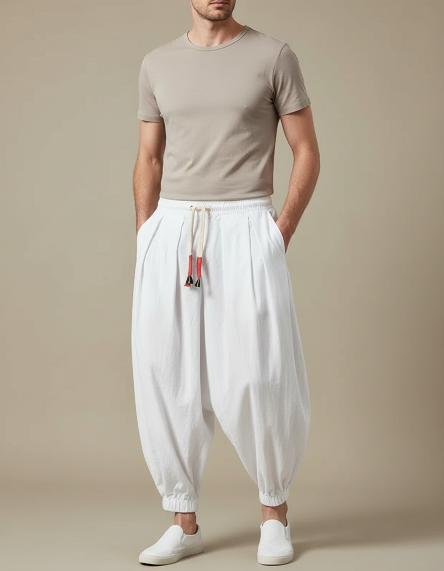 Pantalon Jupe Blanc Ample Sarouel Coton Décontracté