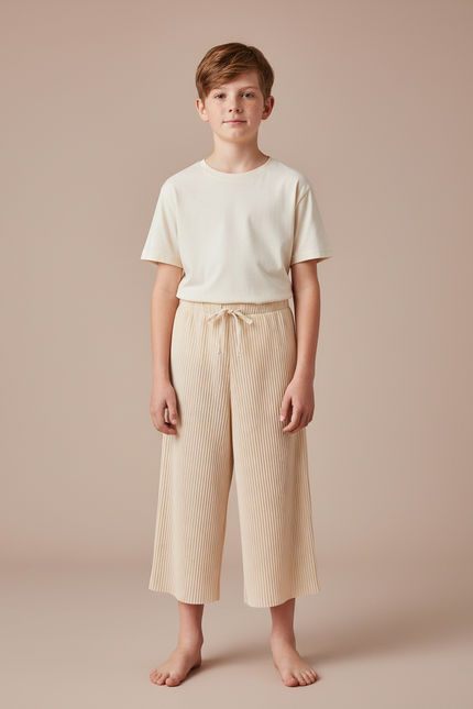 Pantalon Jupe Plissé Ample Beige Enfant Léger - Polyester