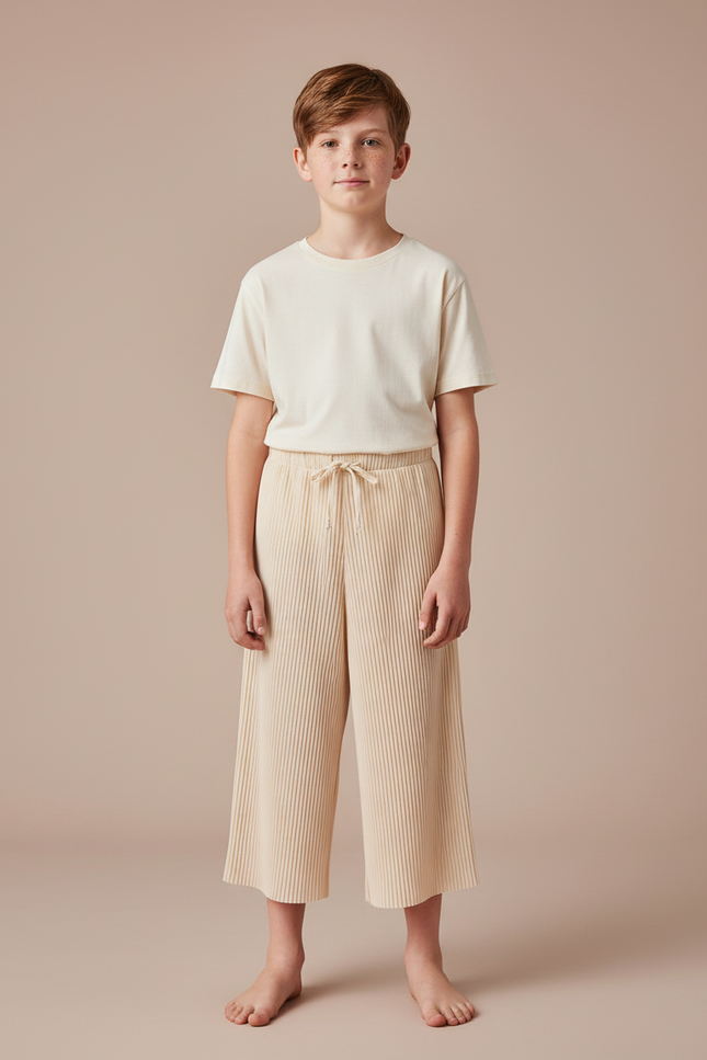 Pantalon Jupe Plissé Ample Beige Enfant Léger - Polyester