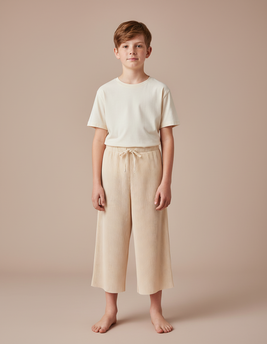 Pantalon Jupe Plissé Ample Beige Enfant Léger - Polyester