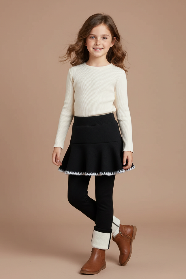 Pantalon Jupe Noir Évasé Chaud Doublé Fille - Molleton
