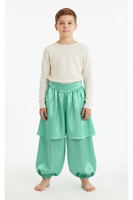 Pantalon Jupe Vert Satiné Ample Harem Enfant