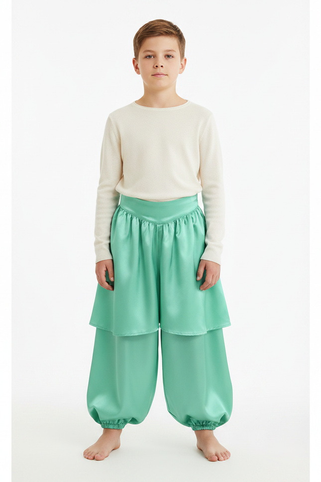 Pantalon Jupe Vert Satiné Ample Harem Enfant