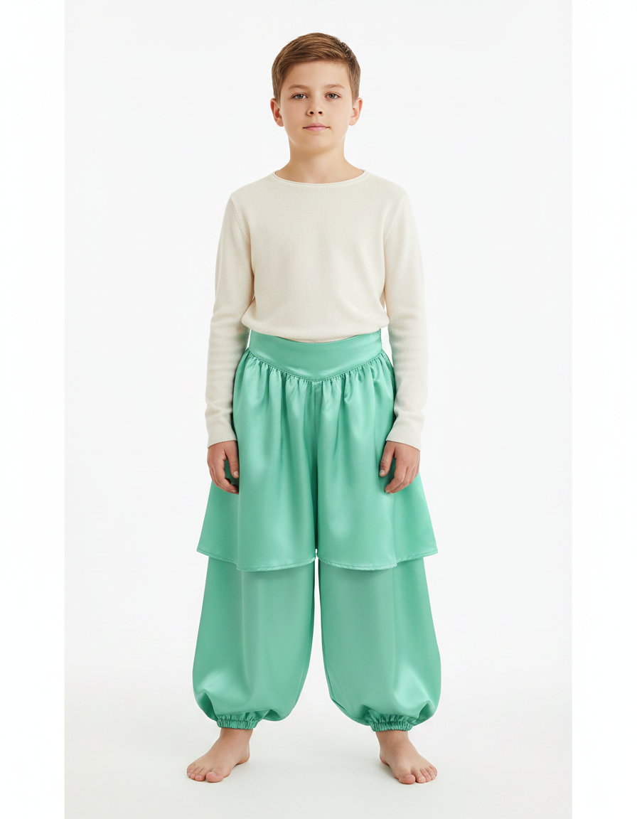 Pantalon Jupe Vert Satiné Ample Harem Enfant