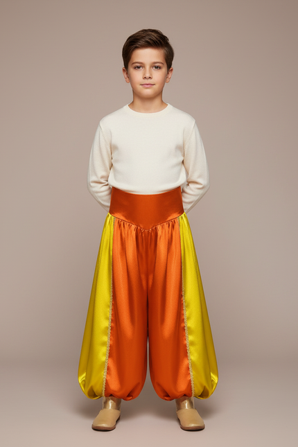 Pantalon Jupe Satiné Orange Jaune Drapé Enfant - Multicolore