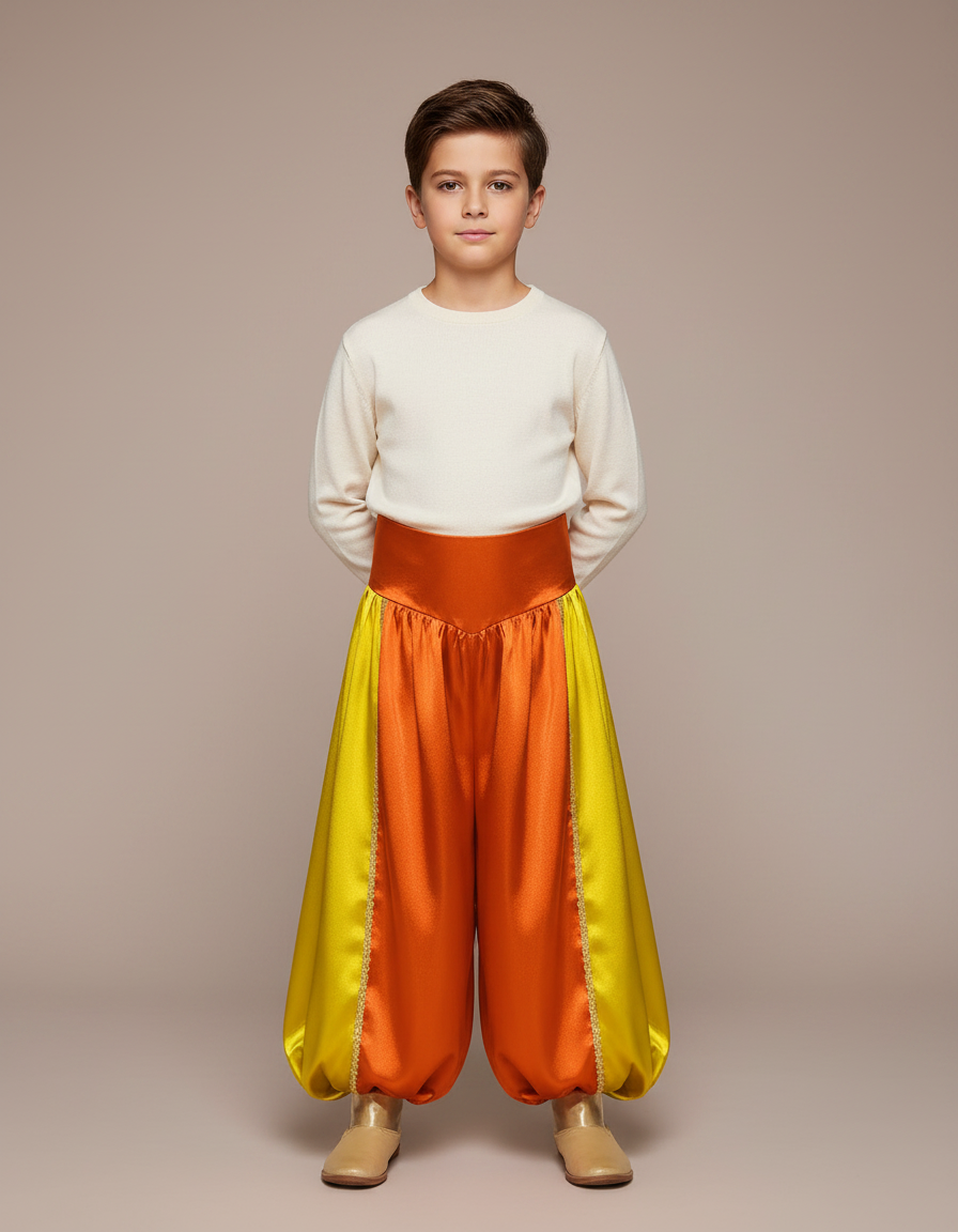 Pantalon Jupe Satiné Orange Jaune Drapé Enfant - Multicolore
