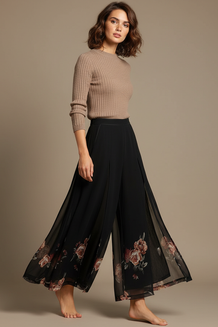 Jupe Pantalon De Soirée - Noir Soie