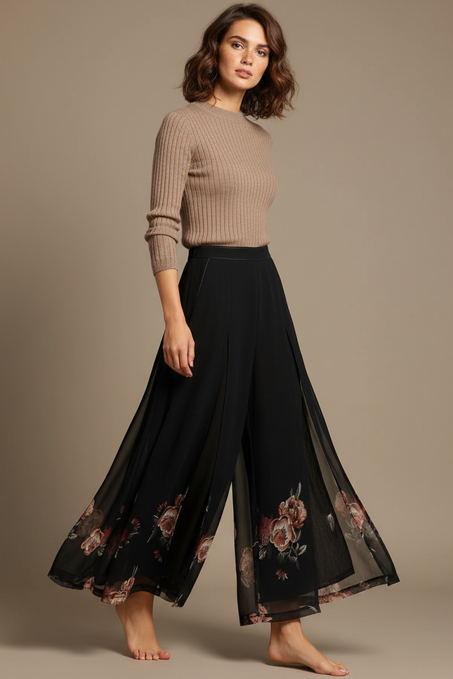 Jupe Pantalon De Soirée - Noir Soie