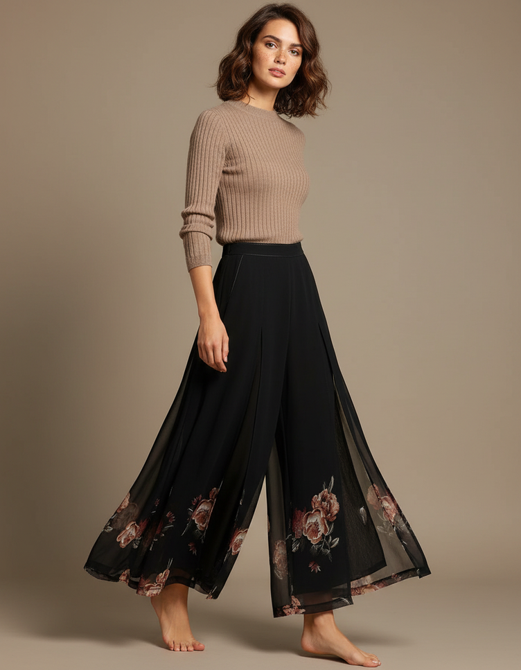 Jupe Pantalon De Soirée - Noir Soie