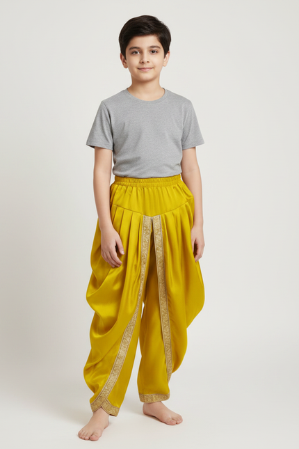 Pantalon Jupe Jaune Satiné Drapé Doré Garçon