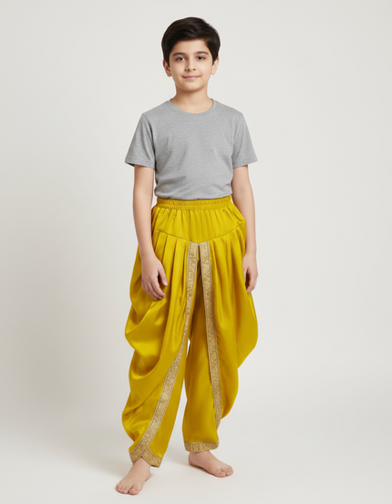Pantalon Jupe Jaune Satiné Drapé Doré Garçon