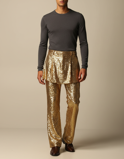 Pantalon Jupe Doré Pailleté Ample Élégant Homme - Polyester