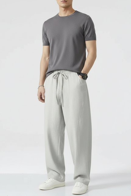 Pantalon Jupe Gris Clair Ample Coton Lin Décontracté