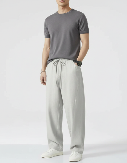 Pantalon Jupe Gris Clair Ample Coton Lin Décontracté