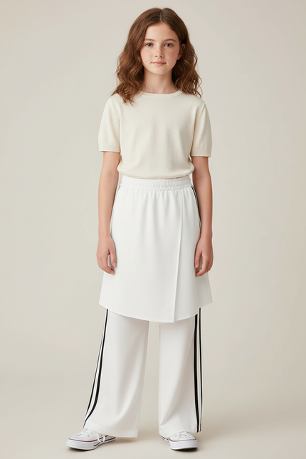 Pantalon Jupe Blanc Superposé Sportif Décontracté - Polyester