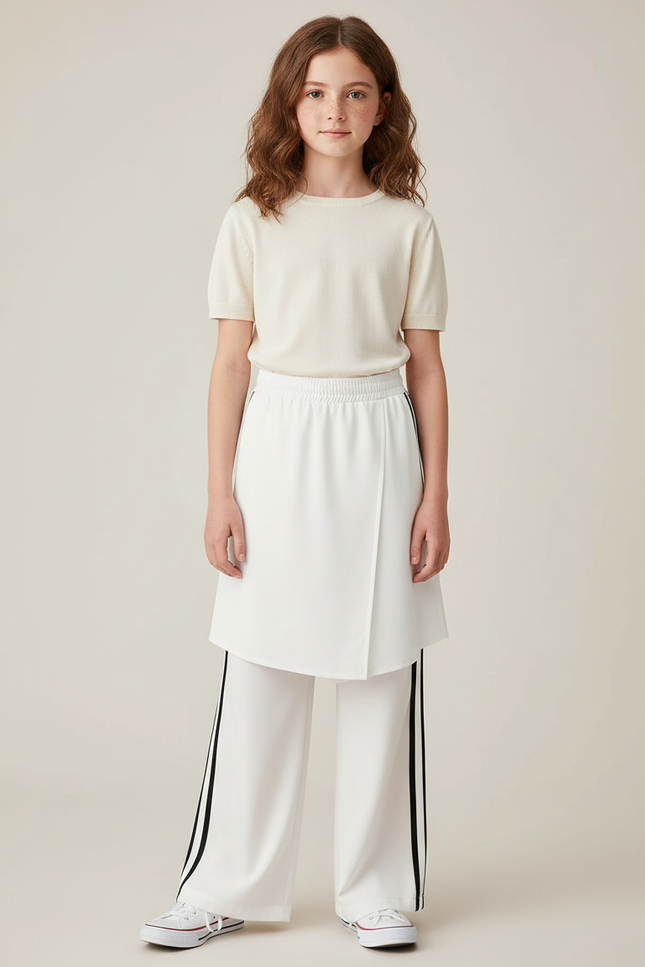 Pantalon Jupe Blanc Superposé Sportif Décontracté - Polyester