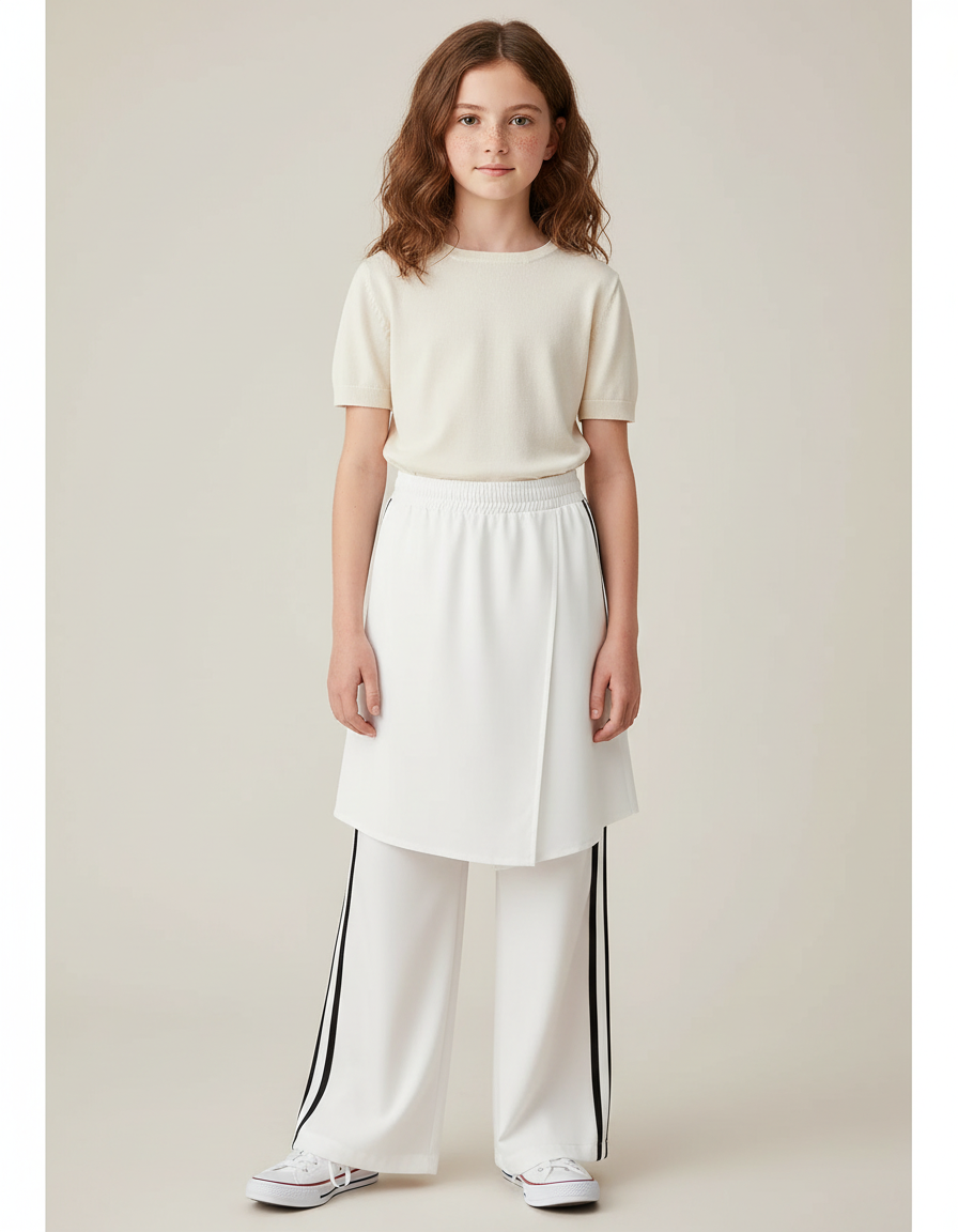 Pantalon Jupe Blanc Superposé Sportif Décontracté - Polyester