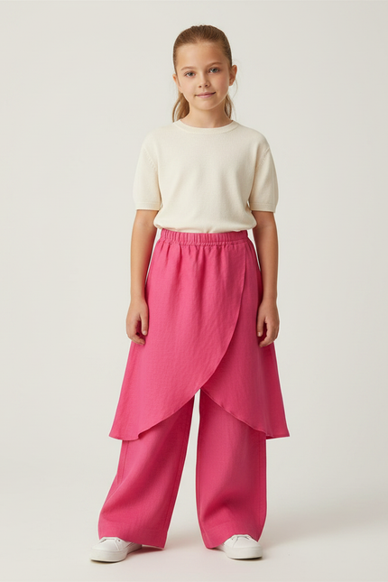 Pantalon Jupe Rose Lin Ample Superposé Fille