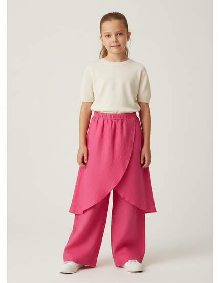Pantalon Jupe Rose Lin Ample Superposé Fille