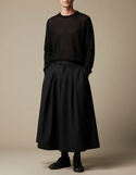 Pantalon Jupe Noir Ample Plissé Unisexe Décontracté - Polyester