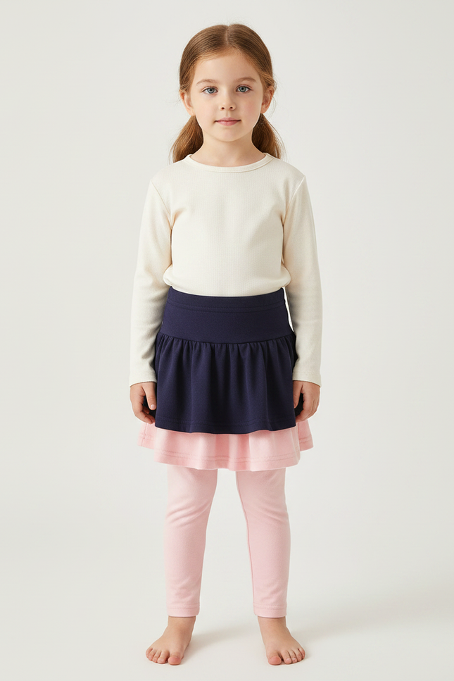 Pantalon Jupe Marine Rose Superposé Confortable Fille - Coton