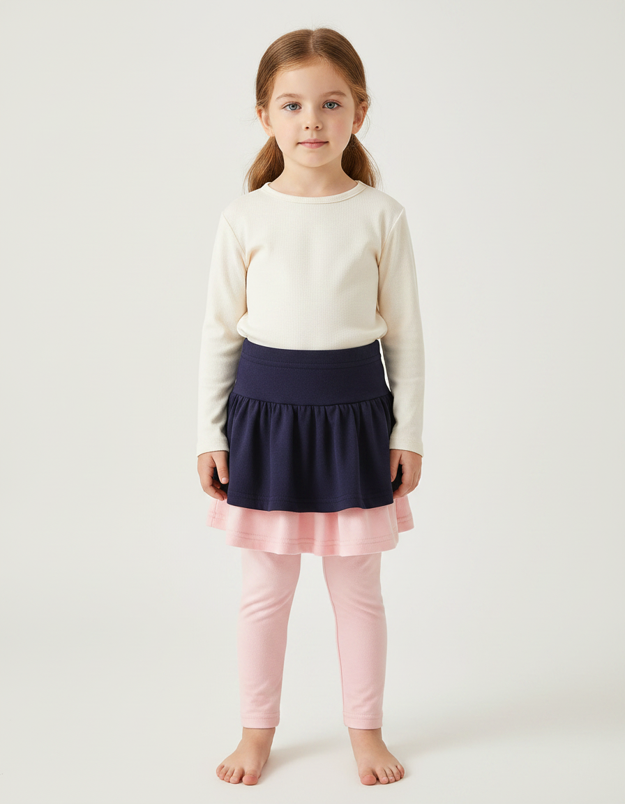 Pantalon Jupe Marine Rose Superposé Confortable Fille - Coton
