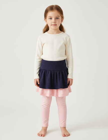 Pantalon Jupe Marine Rose Superposé Confortable Fille - Coton