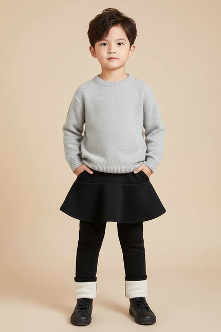 Pantalon Jupe Noir Évasé Molletonné Chaud Enfant
